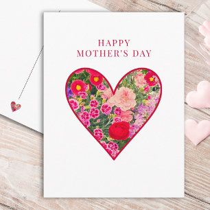 Happy Mothers Day Floral Heart Gift for Mum Cute Holiday Postcard