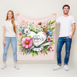 Happy Mothers Day Floral Hearts Fleece Blanket