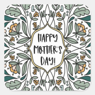 Happy Mother's Day Floral Illustrations Square Sticker
