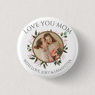 Happy Mothers Day Floral Modern Script 1 Photo 3 Cm Round Badge