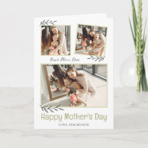 Happy Mothers Day   Floral Modern Script 3 Photo  Card