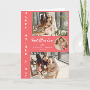 Happy Mothers Day Floral Modern Script 3 Photo Card