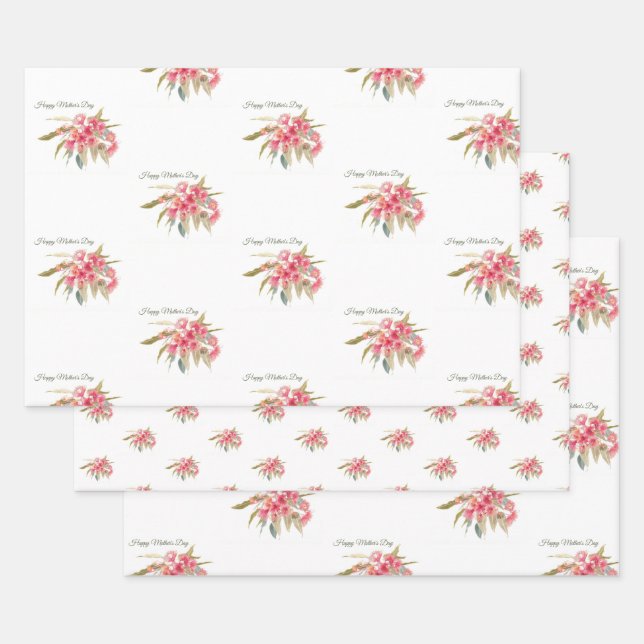 Happy Mother's Day Floral Pink Wrapping Paper  (Set)