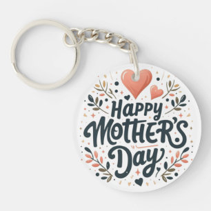 Happy Mother's Day - Floral Typography Art Key Ring