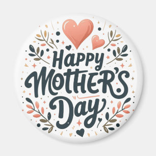 Happy Mother's Day - Floral Typography Art Magnet