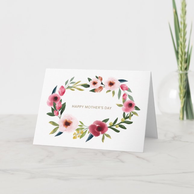 Happy Mother's Day Floral Watercolor Wreath Card (Front)