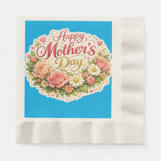Happy Mother's Day floral wreath pocket Napkin (Front)