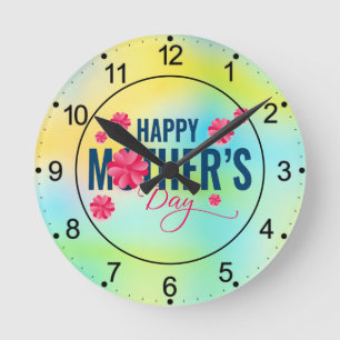 Happy Mother's Day Flower Design Round Clock