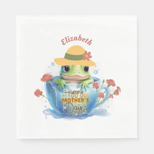 Happy Mother's Day Frog and Hat in a Teacup Napkin