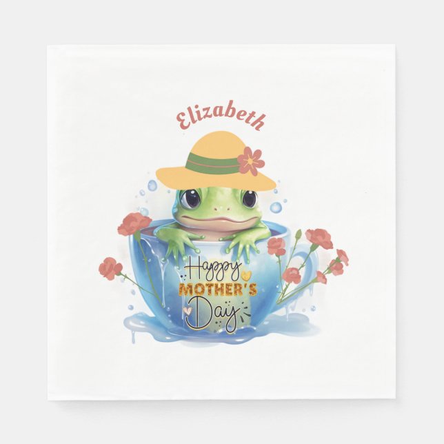 Happy Mother's Day Frog and Hat in a Teacup Napkin (Front)