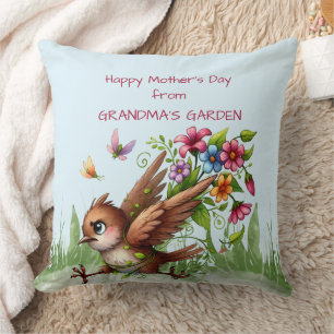 Happy Mothers Day from GRANDMA'S GARDEN Funny Bird Cushion