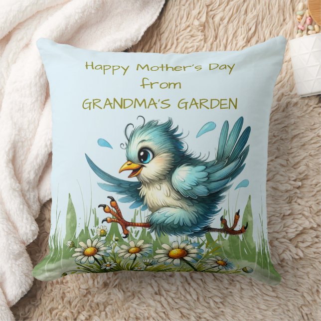 Happy Mothers Day from GRANDMA'S GARDEN Funny Bird Cushion (Blanket)