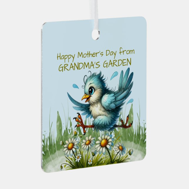 Happy Mothers Day from GRANDMA'S GARDEN Funny Bird Metal Tree Decoration (Front Right)