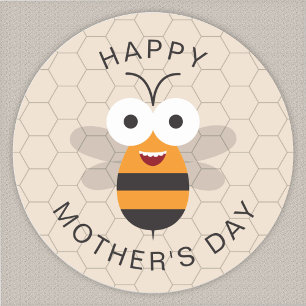 Happy Mother's Day Funny Cute Honey Bee Honeycomb Classic Round Sticker