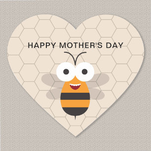 Happy Mother's Day Funny Cute Honey Bee Honeycomb Heart Sticker