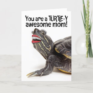 Happy Mothers Day Funny Turtle With Human Smile  Holiday Card