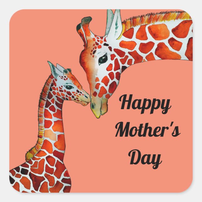 Happy Mother's Day Giraffes Square Sticker (Front)