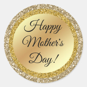 happy mothers day,gold metallic sparkles  classic round sticker