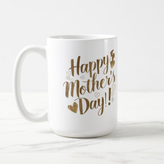 Happy Mother's Day Gold Script Heart Coffee Mug (Left)