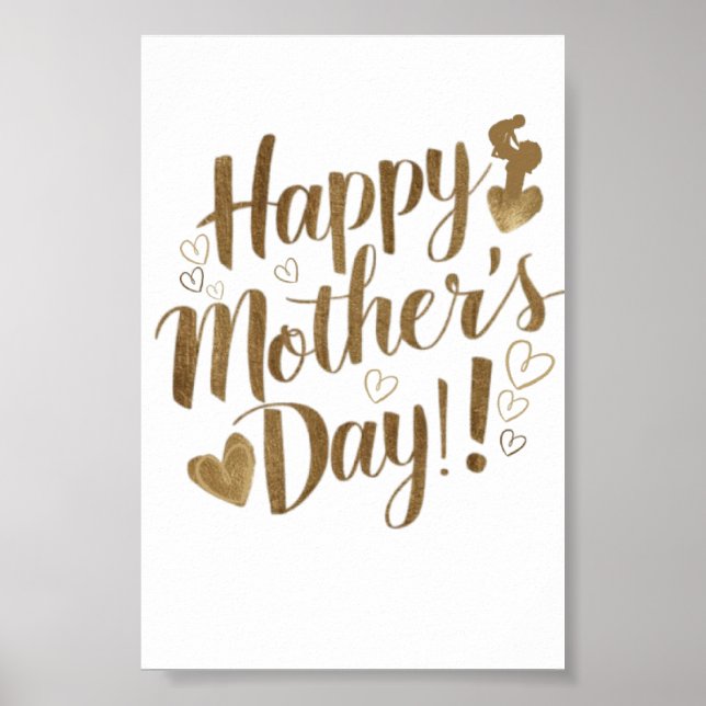 Happy Mother's Day Gold Script Heart Poster (Front)