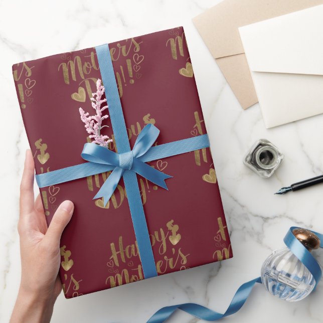 Happy Mother's Day Gold Script Heart Wrapping Paper (Gifting)