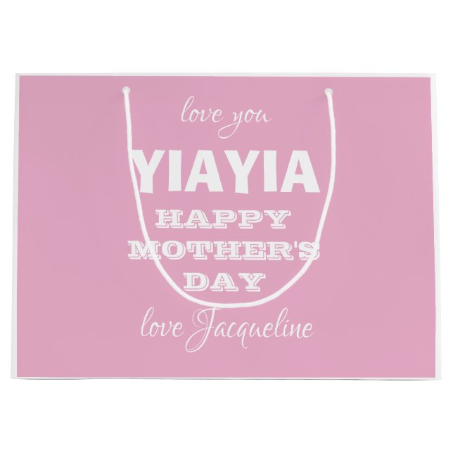 Happy Mother's Day Grandma YIAYIA Name Cute Pink Large Gift Bag (Front)