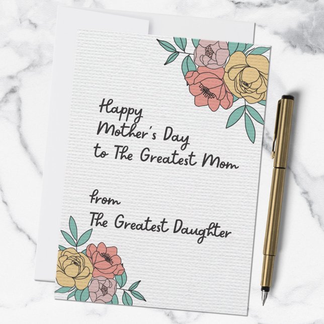 Happy Mothers Day Great Mum Floral Pastel Flowers Card (In situ)