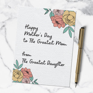Happy Mothers Day Great Mum Floral Pastel Flowers Postcard