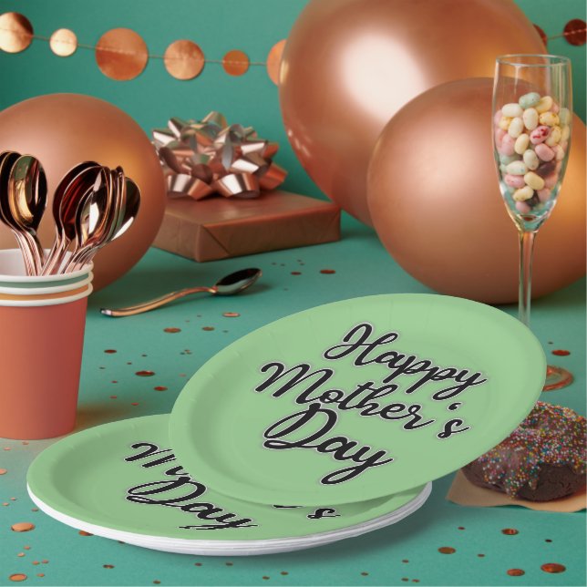 Happy Mothers Day Green Paper Plate (Multi)