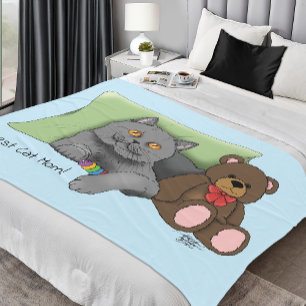 Happy Mother's Day Grey Cat Fleece Blanket