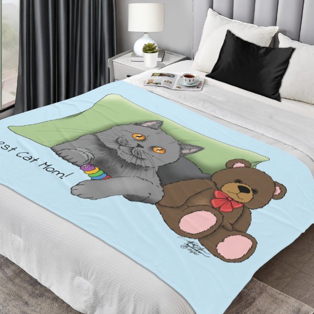 Happy Mother's Day Grey Cat Fleece Blanket (Creator Uploaded)