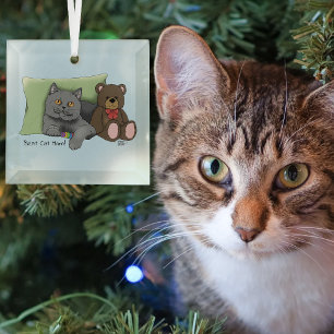 Happy Mother's Day Grey Cat Glass Tree Decoration