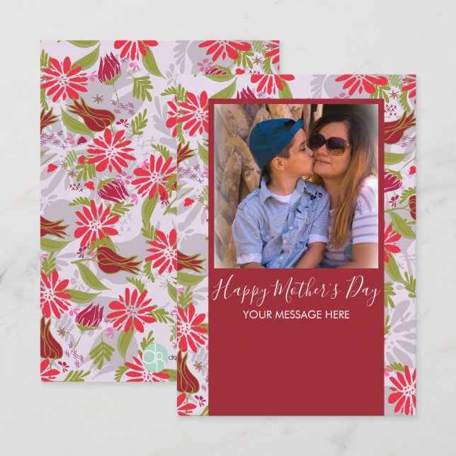 Happy Mother's Day  Hand Drawn Florals Red Card (Front/Back)