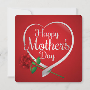 Happy Mother's Day Heart and Red Rose Holiday Card