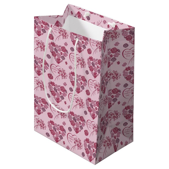 Happy Mother's Day Heart Bouquet Pattern Medium Gift Bag (Front Angled)