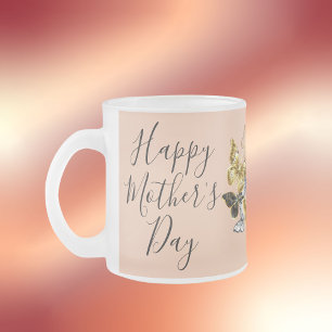 Happy Mother's Day Heart Butterflies   Frosted Glass Coffee Mug