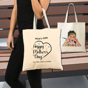 Happy Mothers Day Heart Customisable Photo Tote Bag