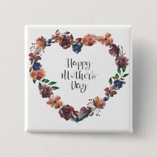 Happy Mother's Day Heart Floral Flowers Script 15 Cm Square Badge