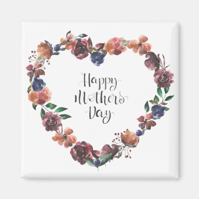 Happy Mother's Day Heart Floral Flowers Script Magnet (Front)