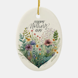 Happy Mother's Day Hearts And Flowers Ceramic Tree Decoration