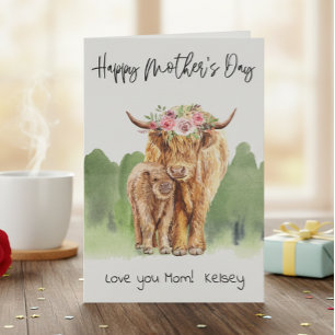 Happy Mother's Day Highland Cow and Calf Card