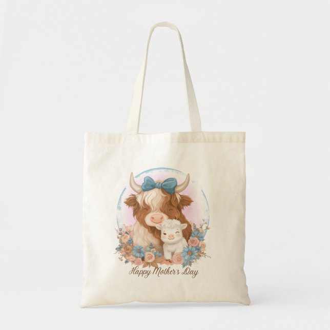 Happy Mother's Day Highland Cow Tote Bag (Front)