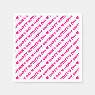 Happy Mother's Day Hot Pink on White Paper Napkin