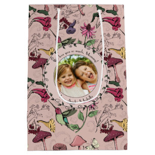 Happy Mothers Day Hummingbird & Flowers Photo  Medium Gift Bag