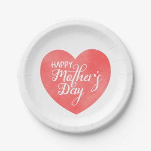 Happy mother's day in pink heart, mum love paper plate