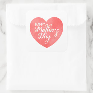 Happy mother's day in pink heart, mum love square sticker