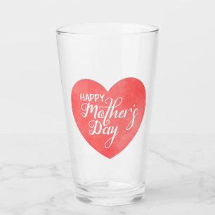 Happy mother's day in pink heart, watercolor heart glass