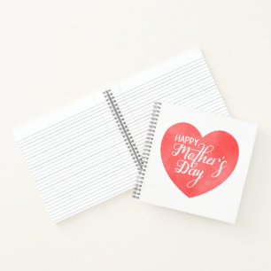 Happy mother's day in pink heart, watercolor heart notebook