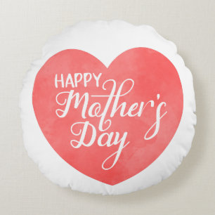 Happy mother's day in pink heart, watercolor heart round cushion