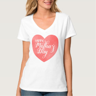 Happy mother's day in pink heart, watercolor heart T-Shirt